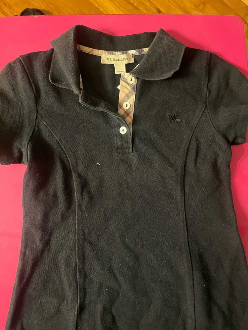 Burberry Black Girls' Polo Dress with Signature Check Placket